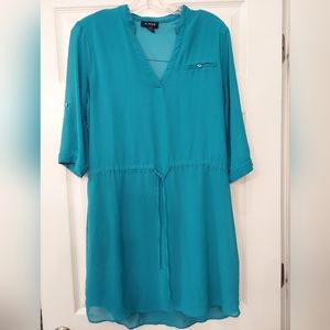 A. Byer Women's teall blue green flowy lightweight shirt shift midi dress size M